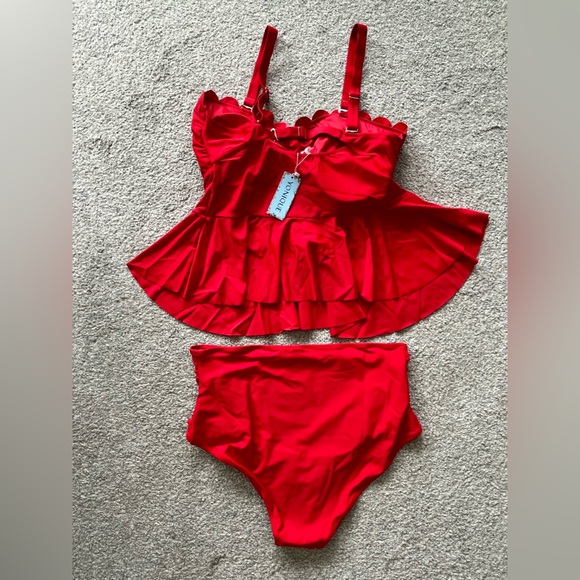 NWT Yonique Red 2 Piece Tankini Bathing Suit Size 18W - Picture 3 of 8